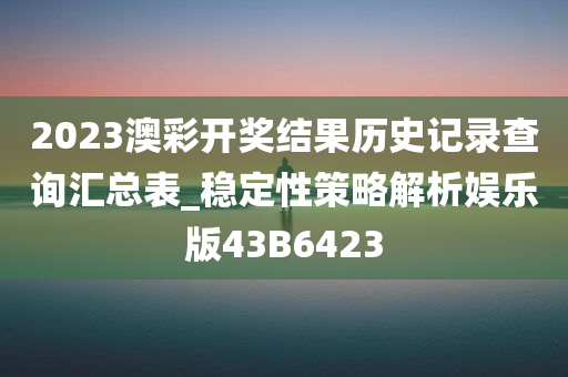 2023澳彩开奖结果历史记录查询汇总表_稳定性策略解析娱乐版43B6423